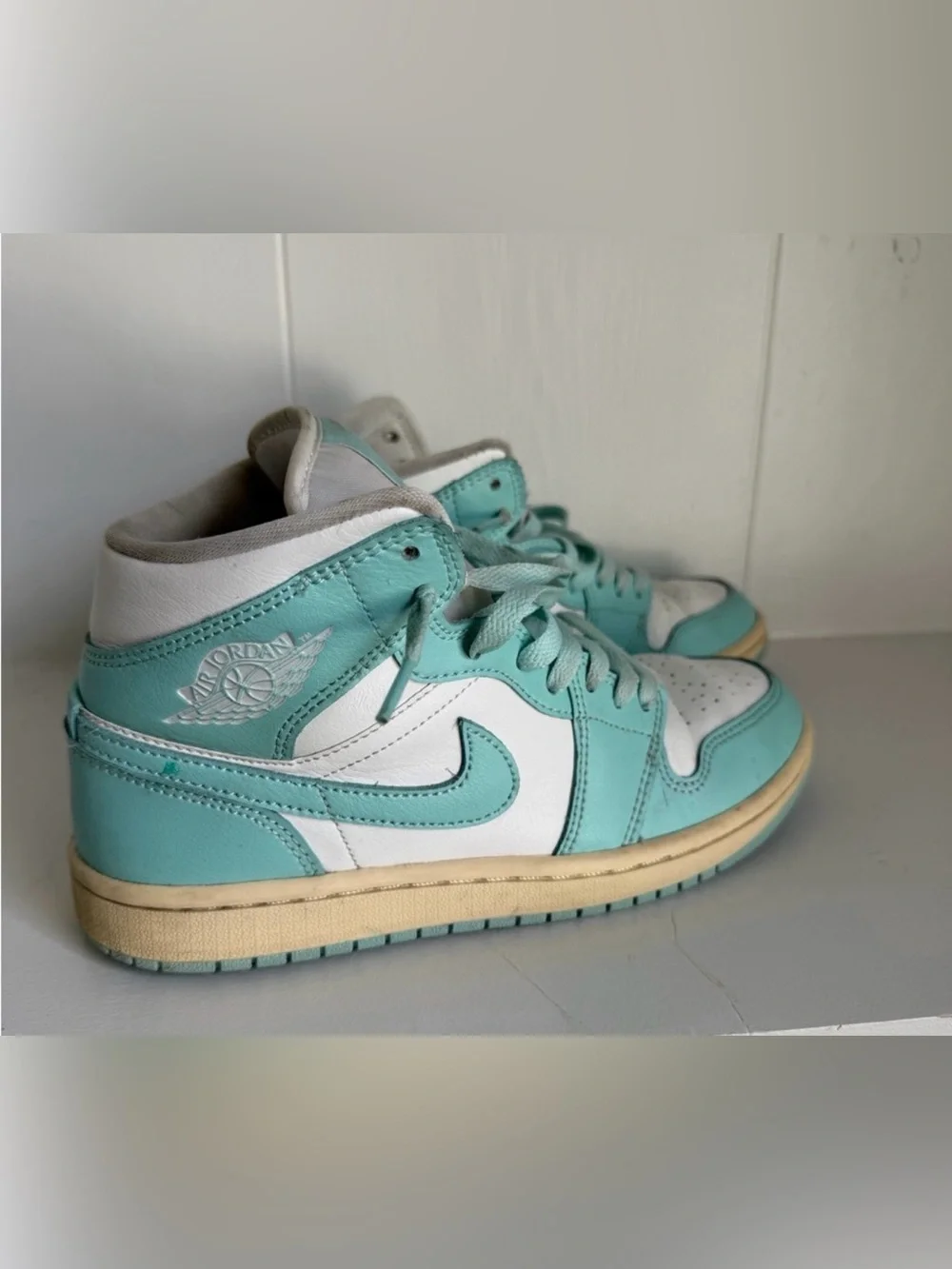 BOTH pair (sizes 6.5 and 7) Nike Kids Multi-Color & Mint High-Top Sneakers